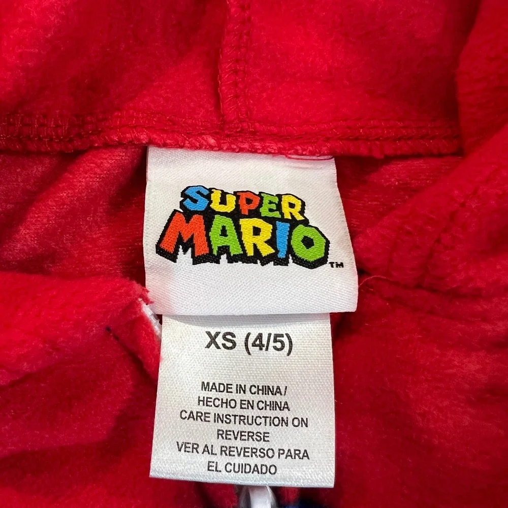Super‎ Mario Bros Kids Halloween Costume Hoodie XS (4/5) Red Blue Fleece Cosplay